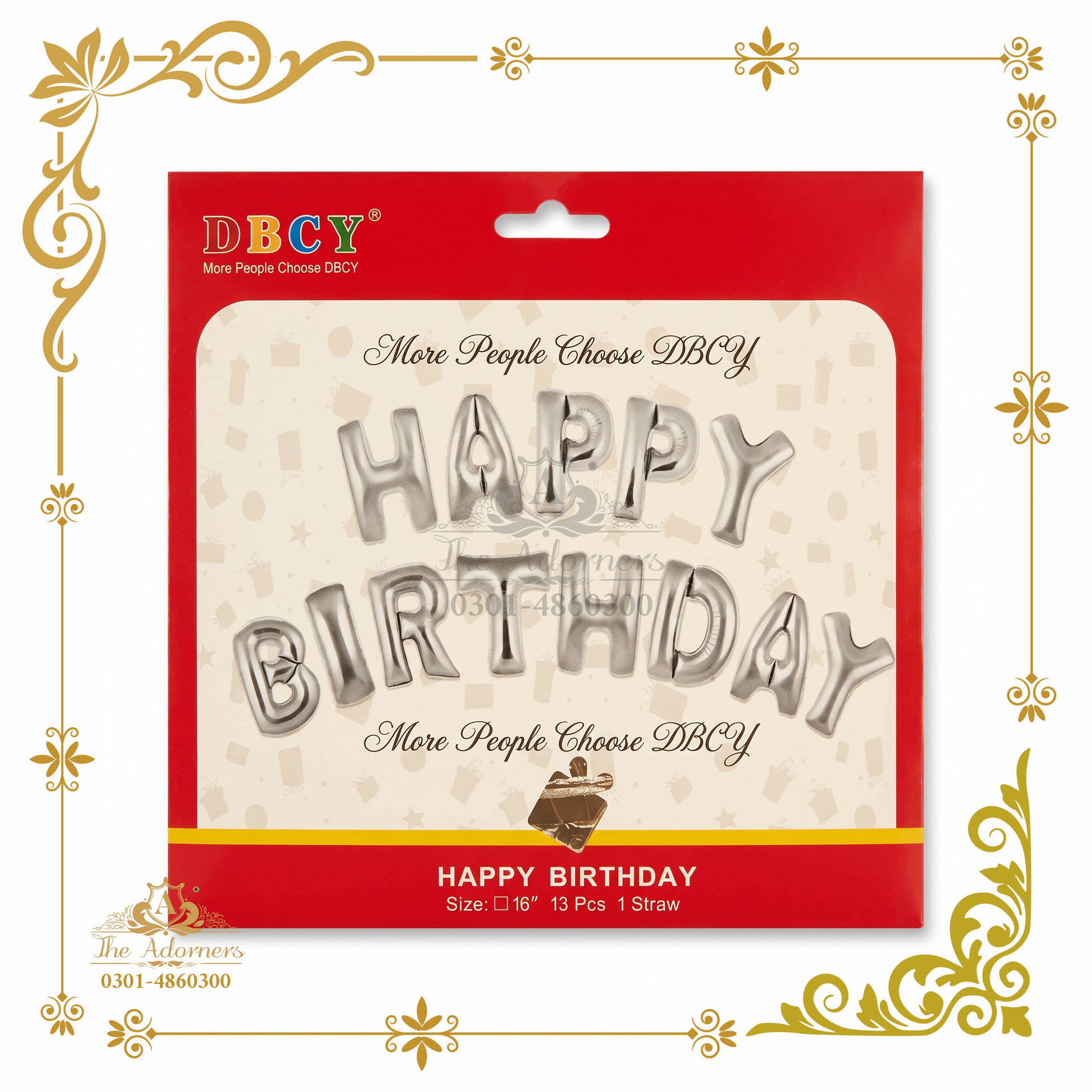 Happy Birthday Letter Banner - Silver - 16 inch - 13 pcs + 1 straw (DBCY)
