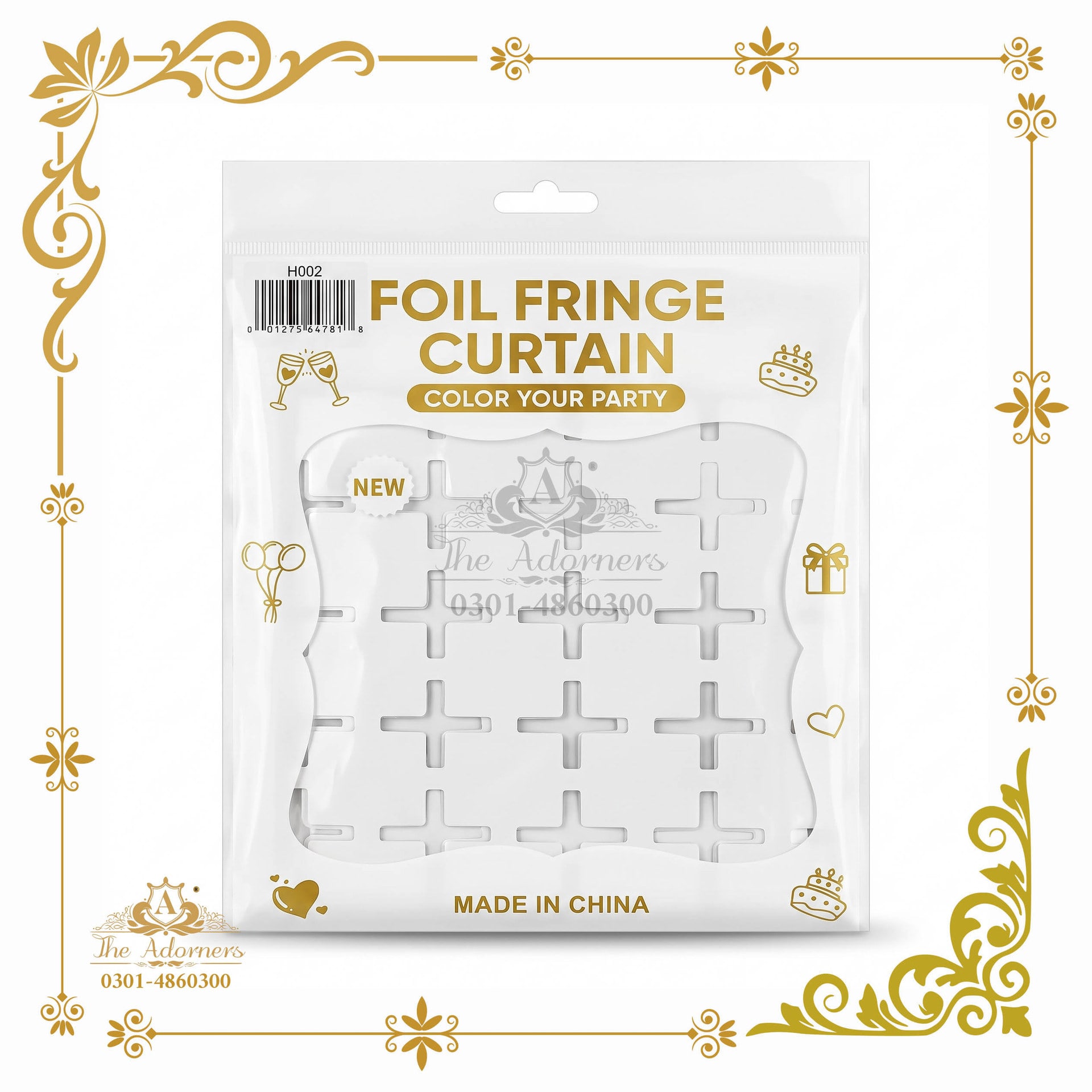 Foil Fringe Backdrop Curtain - White & silver - 1 pc (H002)