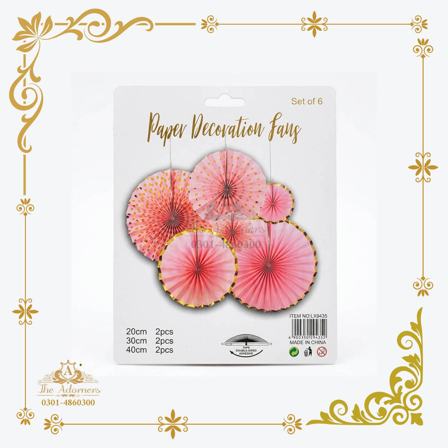 Hanging Paper Fan Set - Pink & gold - 20/30/40 cm - 6 pcs (LX9435)