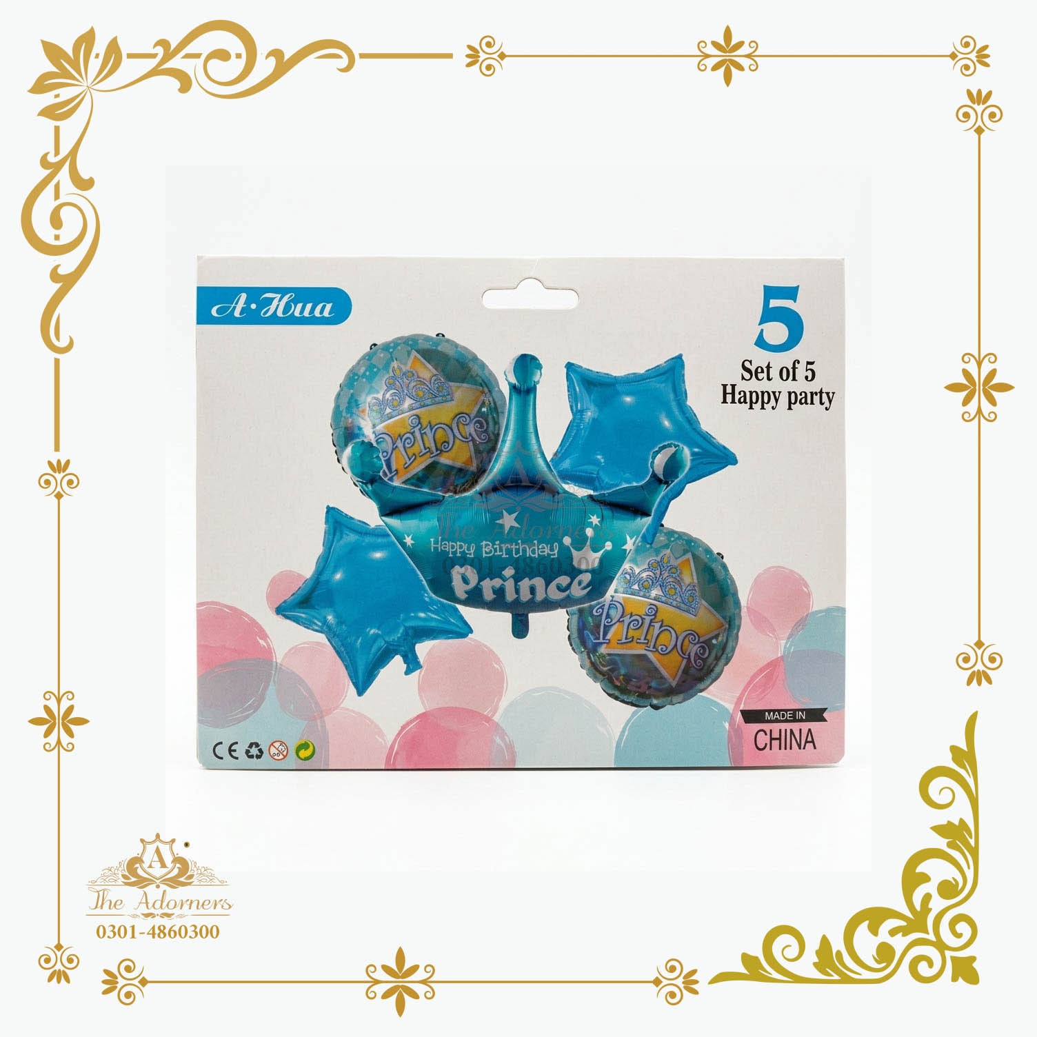 Happy Birthday Prince Crown Set - Blue - 5 pcs (A-Hua)