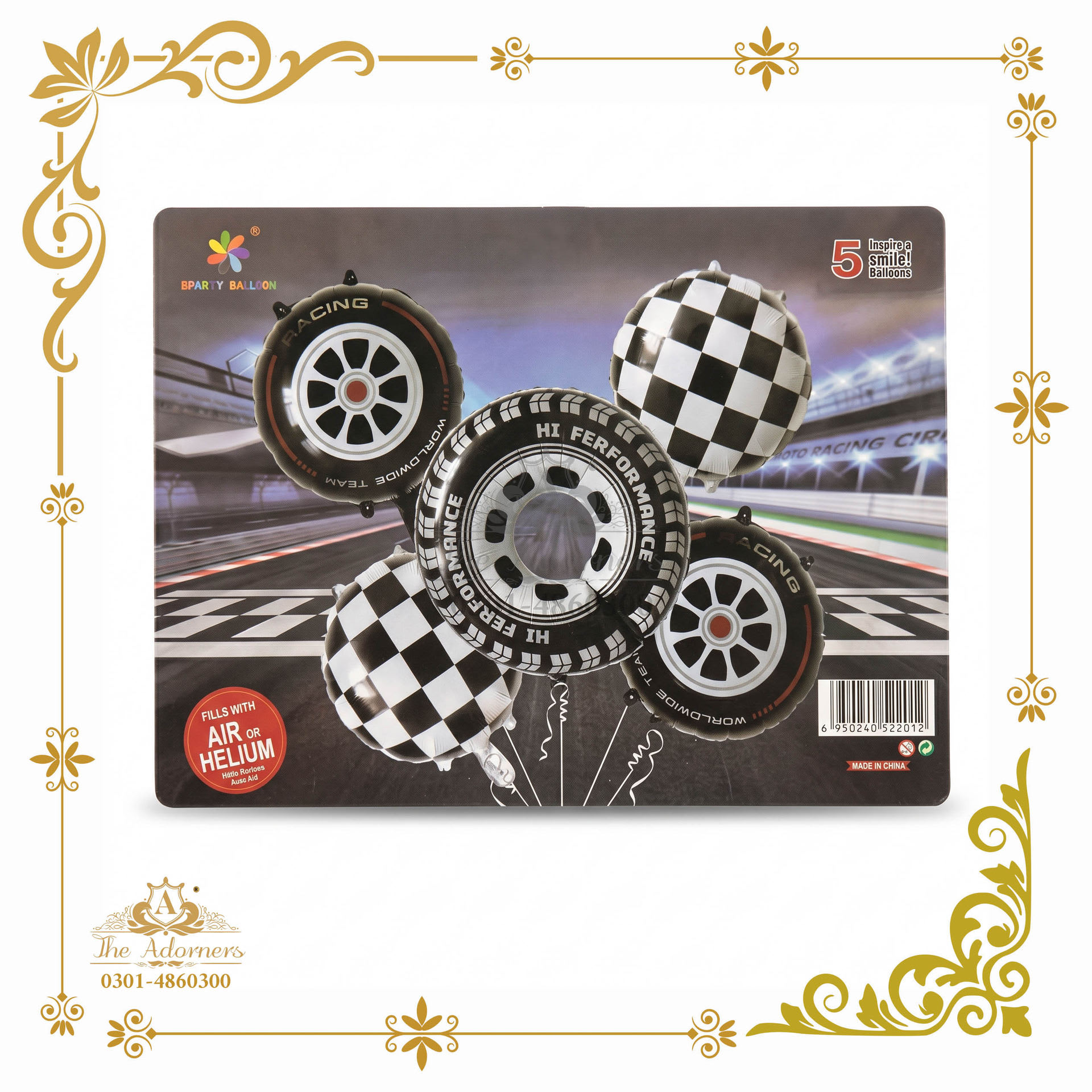 Racing Tyre & Checkered Flag Set - Black & white