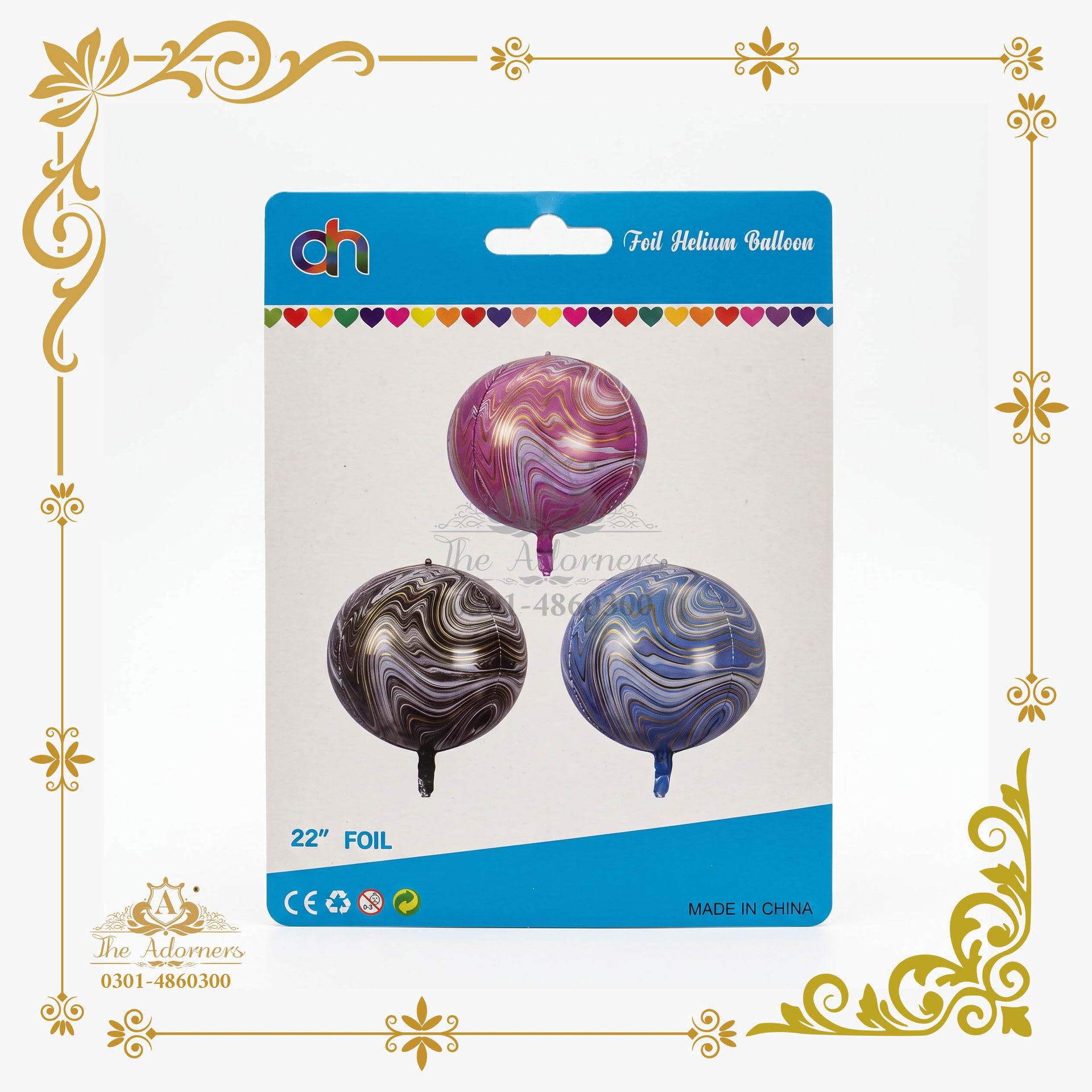 4D Orb Balloon, Marble / Agate Print - Purple & blue & black - 22 inch - 1 pc