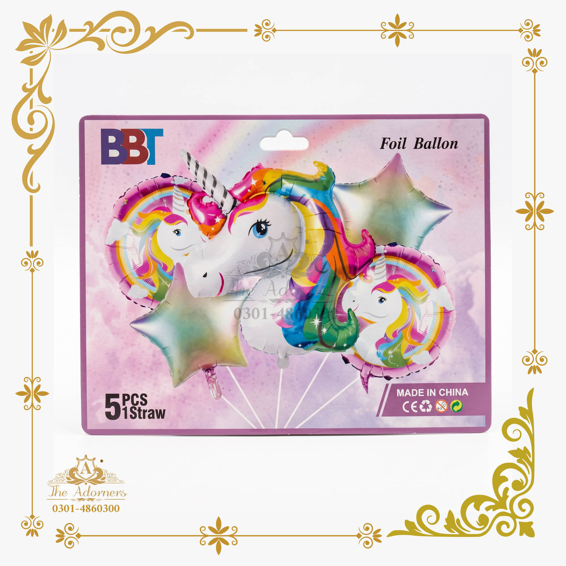 Unicorn Rainbow Balloon Set - Pastel rainbow - 5 pcs + 1 straw (BBT)