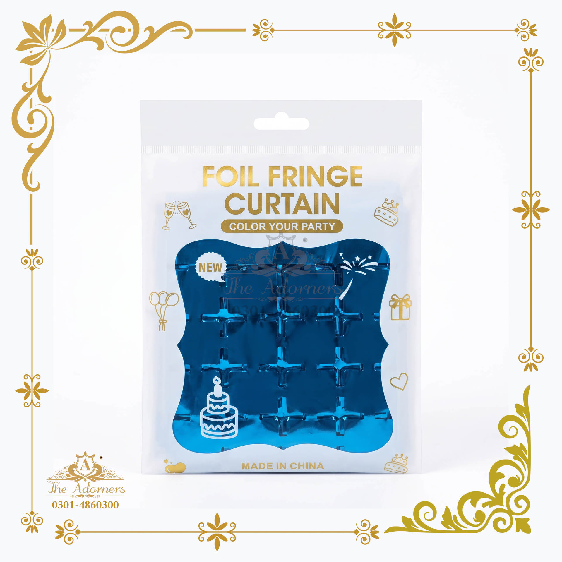 Foil Fringe Backdrop Curtain - Blue - 1 pc