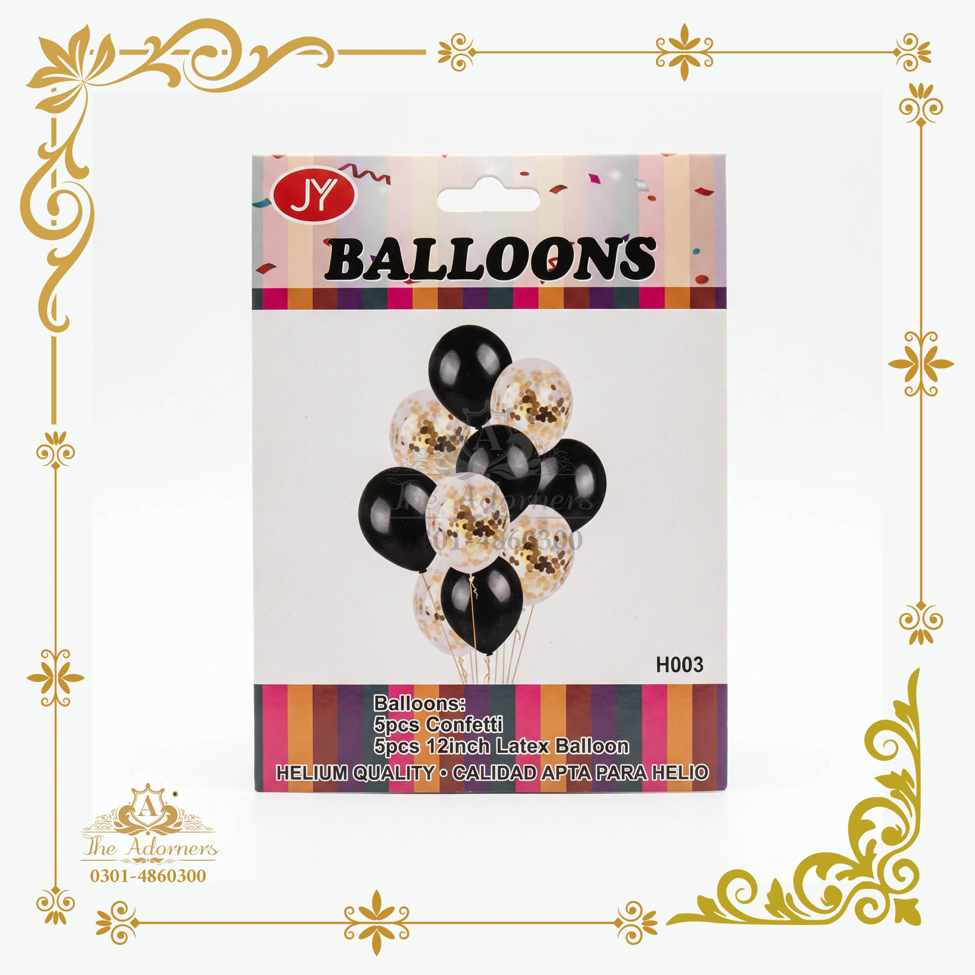 Confetti + Latex Balloon Pack - Black & gold - 12 inch - 10 pcs