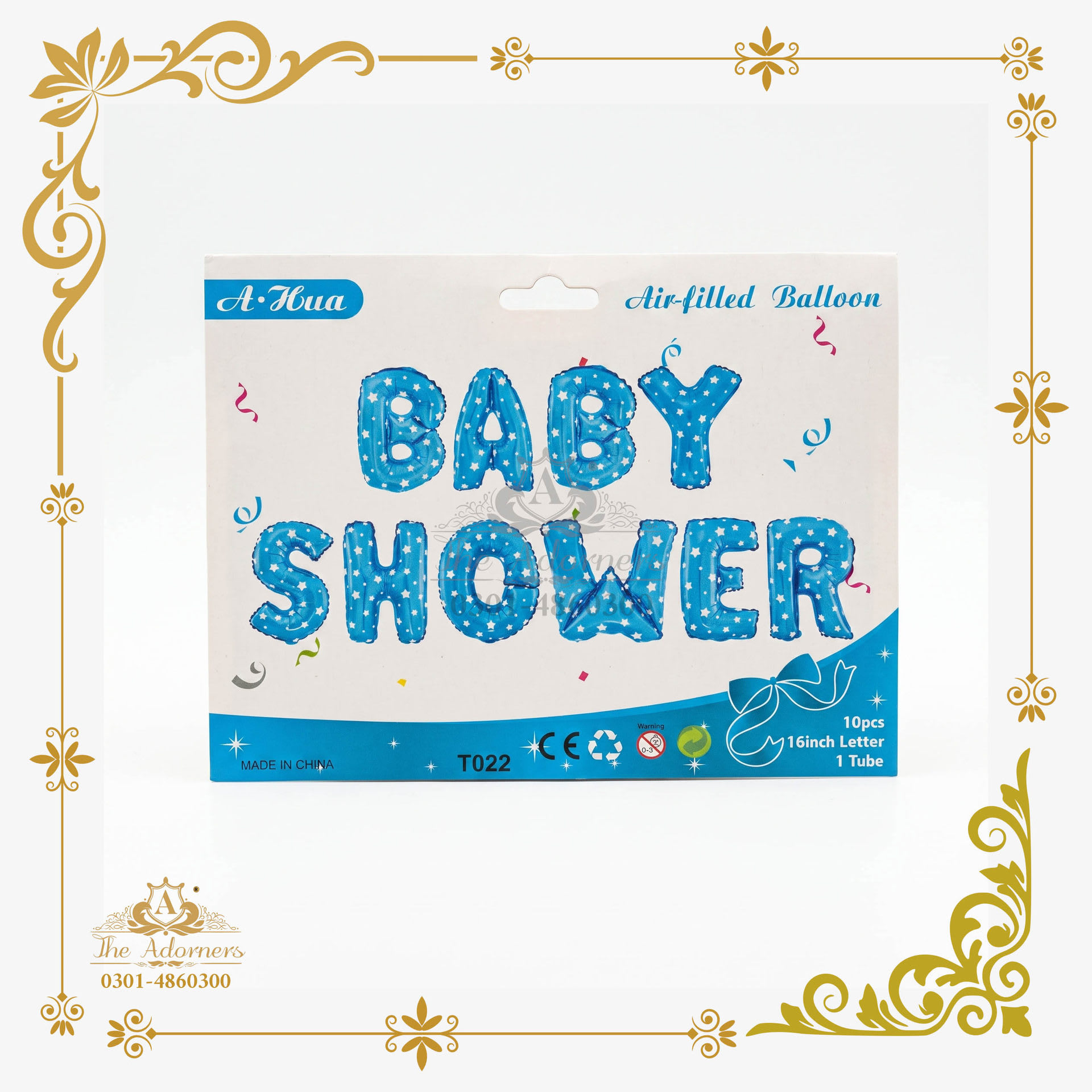 Baby Shower Letter Banner - Blue star print - 16 inch - 10 pcs + 1 tube