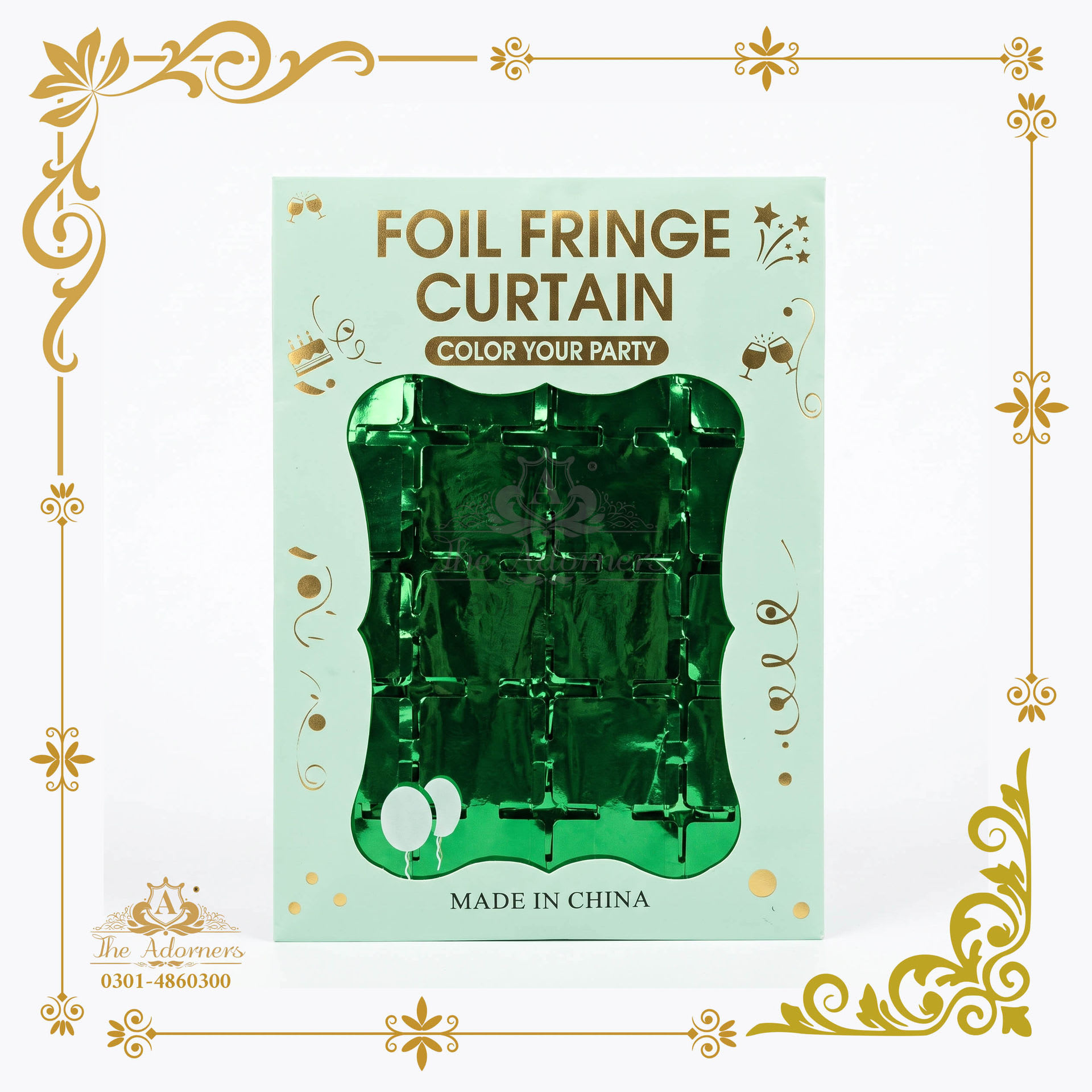 Foil Fringe Backdrop Curtain - Green - 1 pc