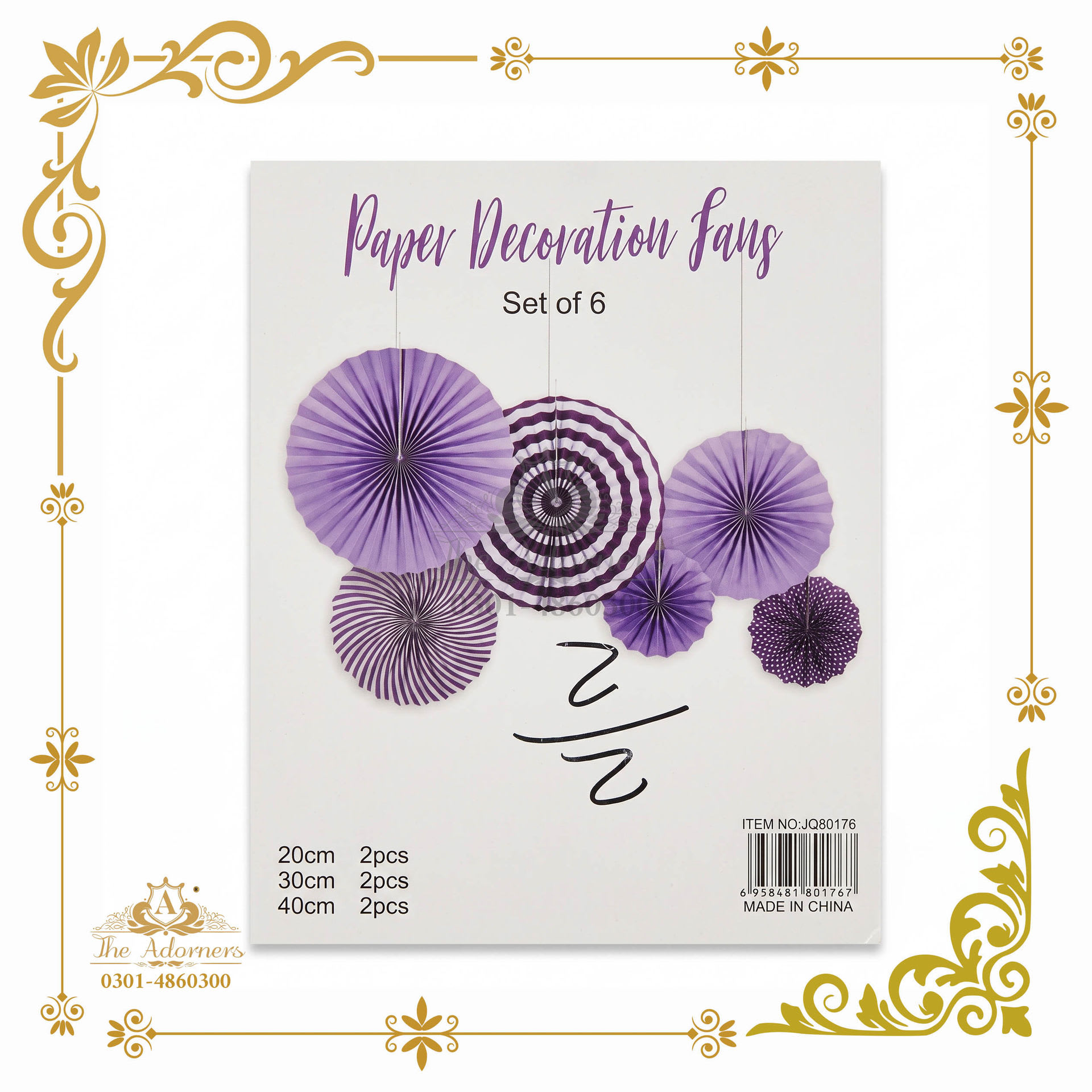 Hanging Paper Fan Set - Purple - 20/30/40 cm - 6 pcs (JQ80176)