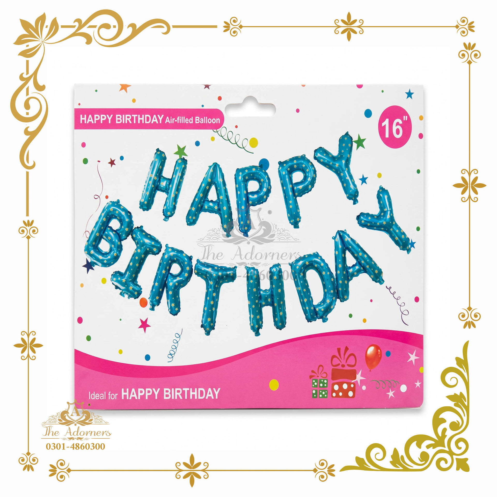 Happy Birthday Letter Banner - Blue star print - 16 inch - 13 pcs