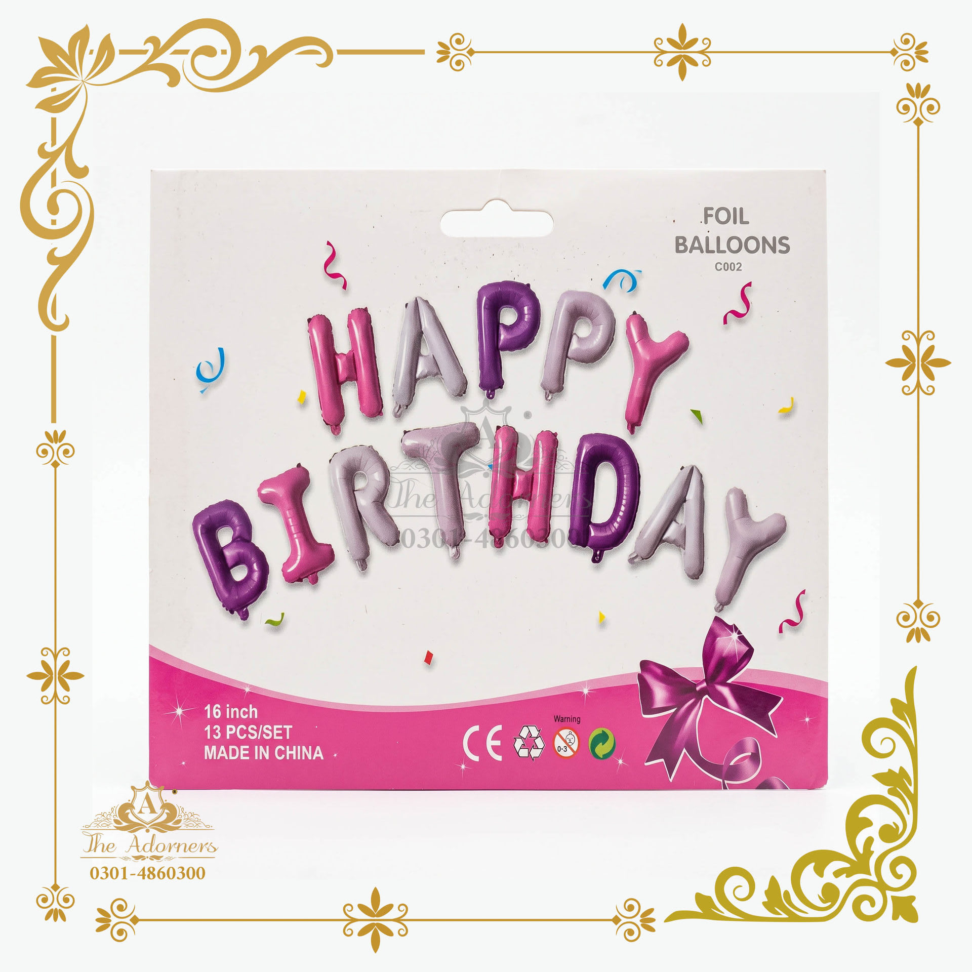 Happy Birthday Letter Banner - Pink & purple mix - 16 inch - 13 pcs (C002)