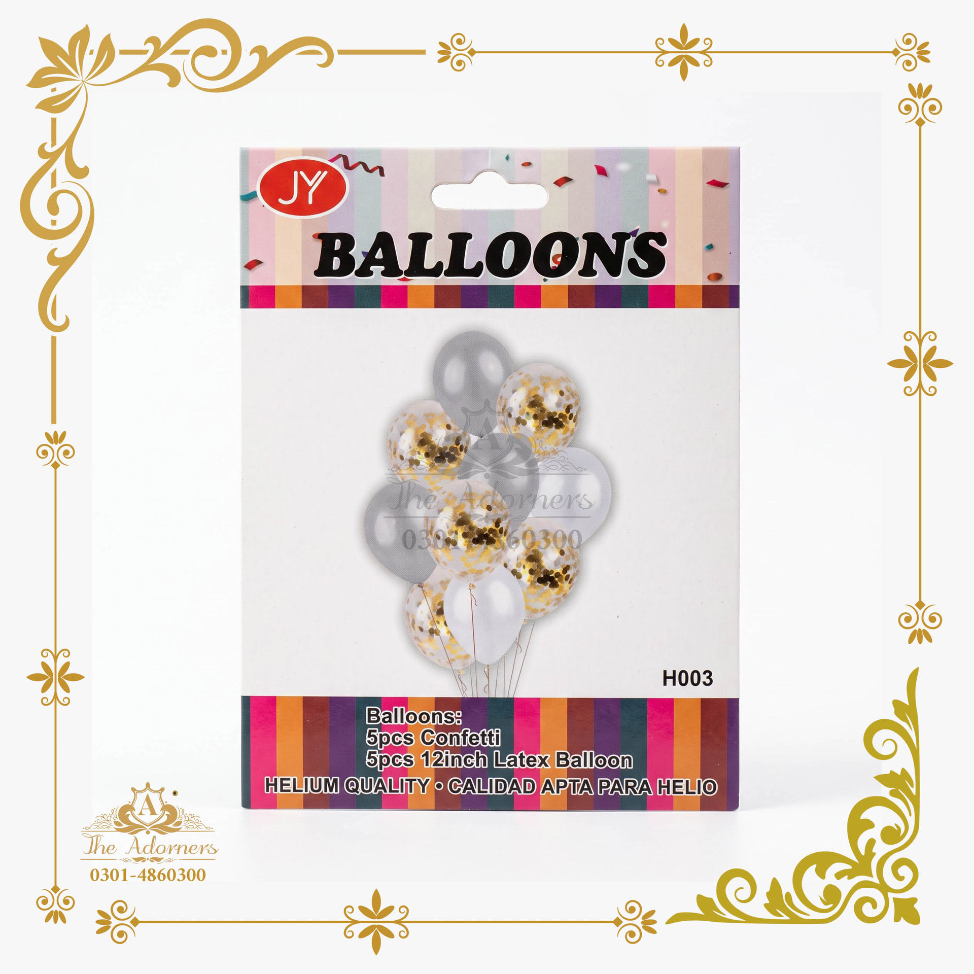 Confetti + Latex Balloon Pack - Gold & silver & white - 12 inch - 10 pcs