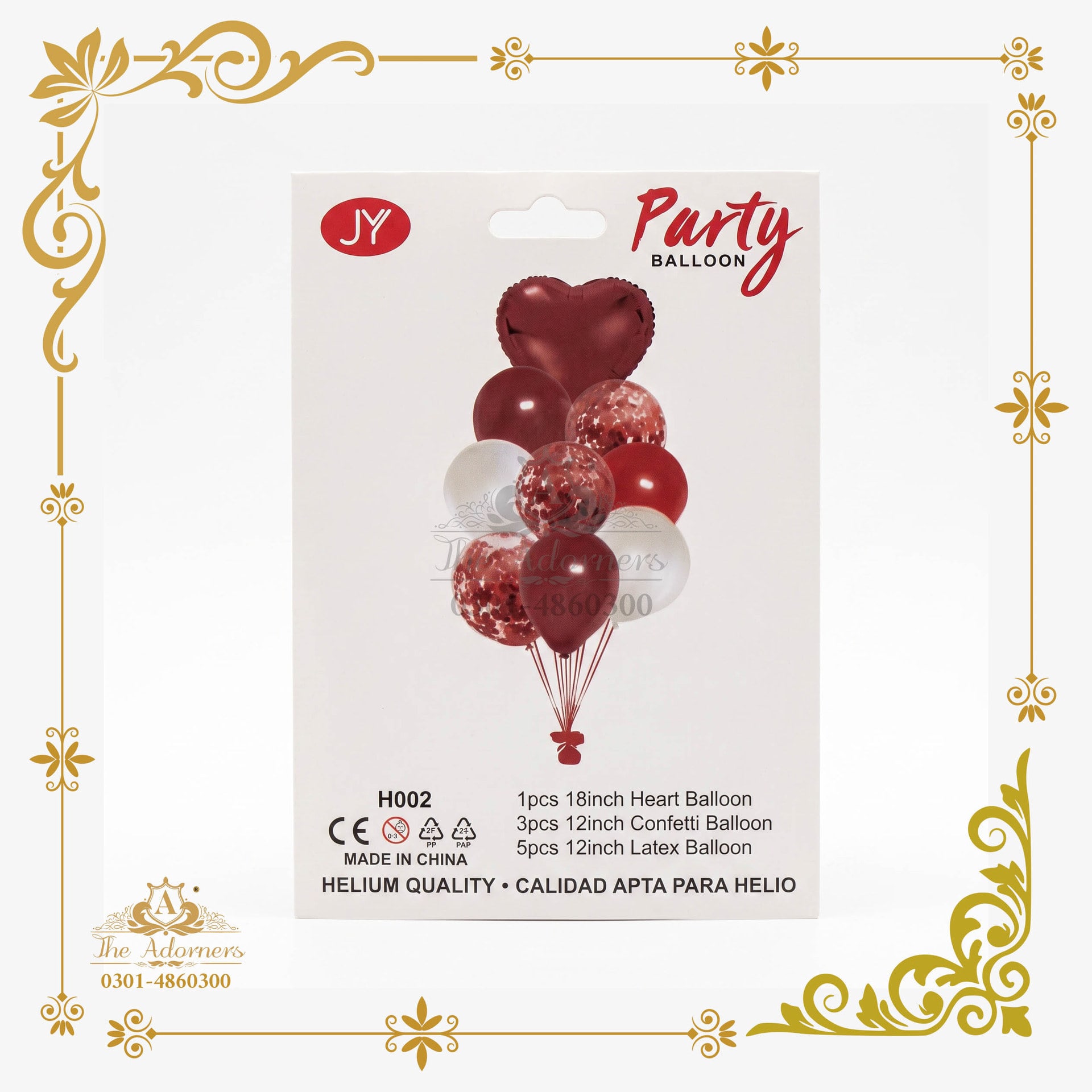 Heart + Confetti + Latex Bouquet - Burgundy & red & white - 18in heart, 12in
