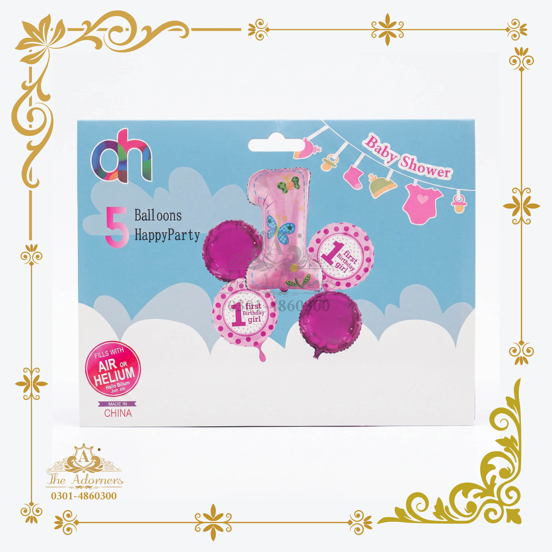 First Birthday Girl Number 1 Set - Pink - 5 pcs - Design 1