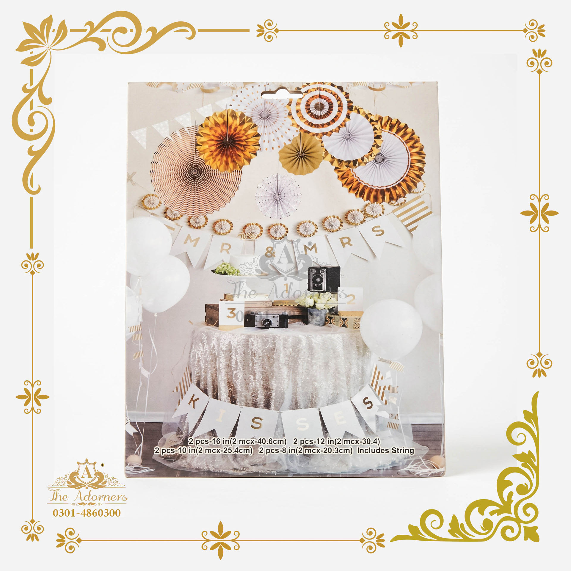 Wedding Paper Fan + Bunting Kit - White & gold