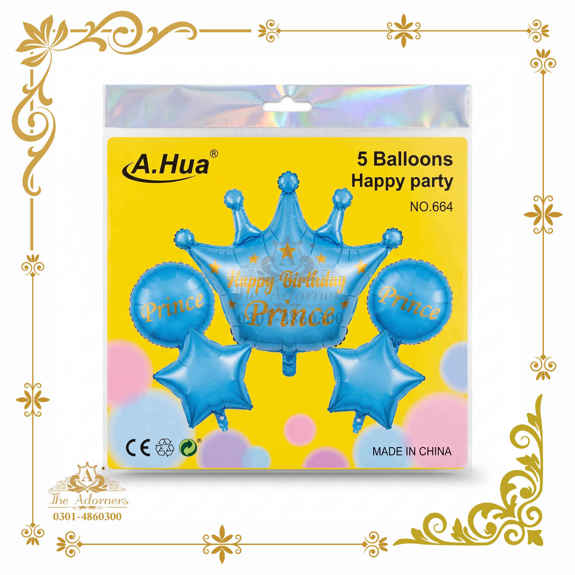 Happy Birthday Prince Crown Set - Blue - 5 pcs (A.Hua No.664)