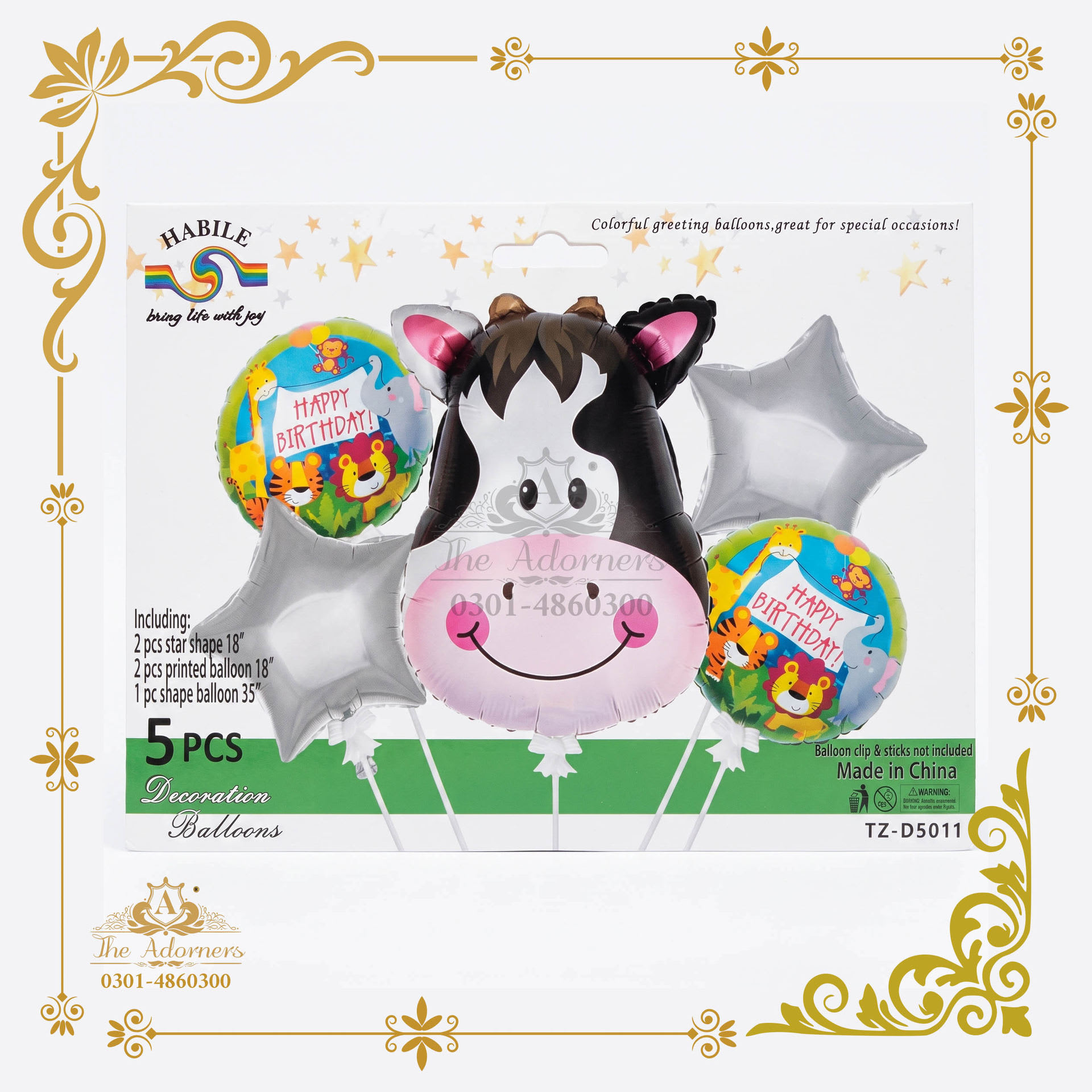 Cow Face Decoration Set - Black white & silver