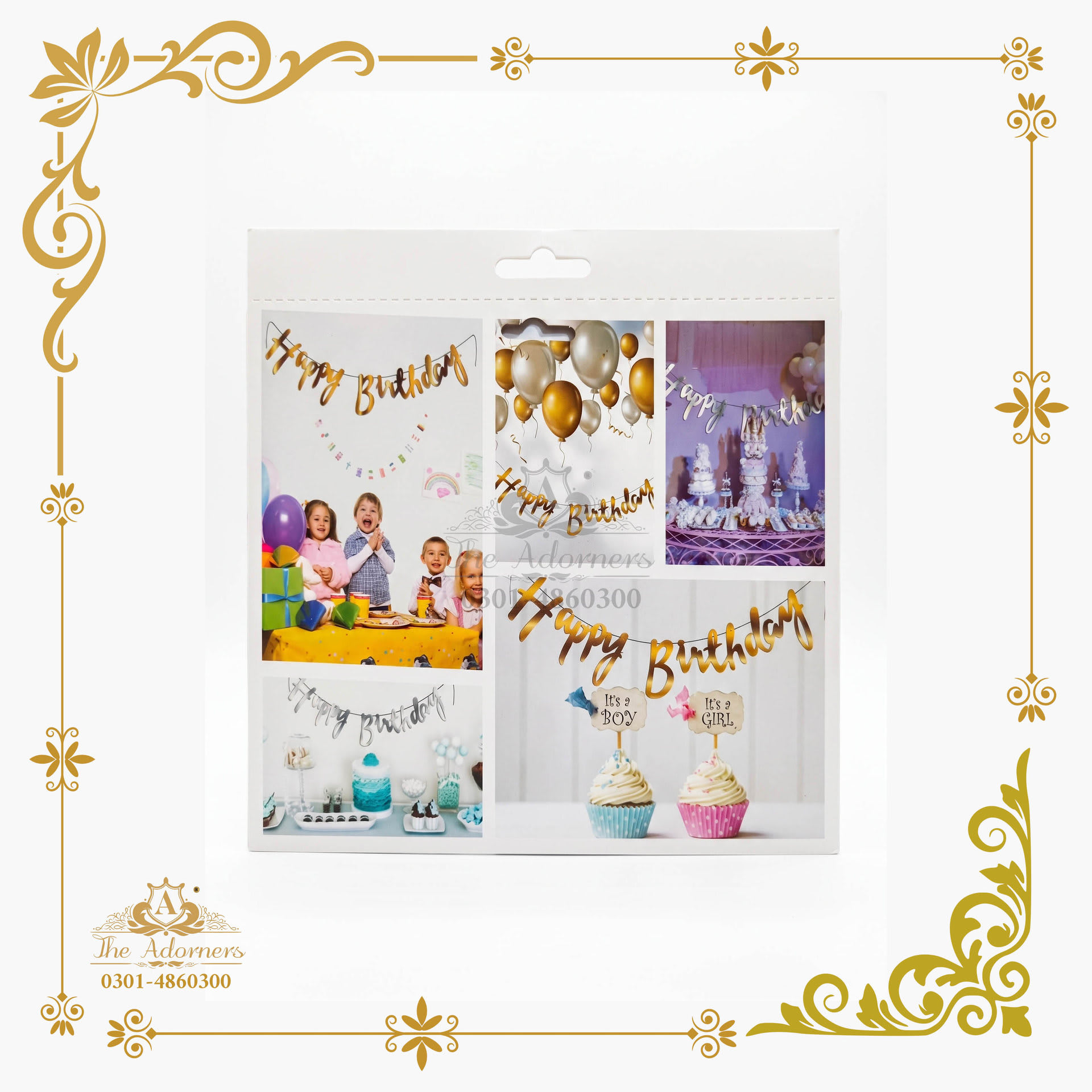 Happy Birthday Cursive Bunting - Gold - 1 pc