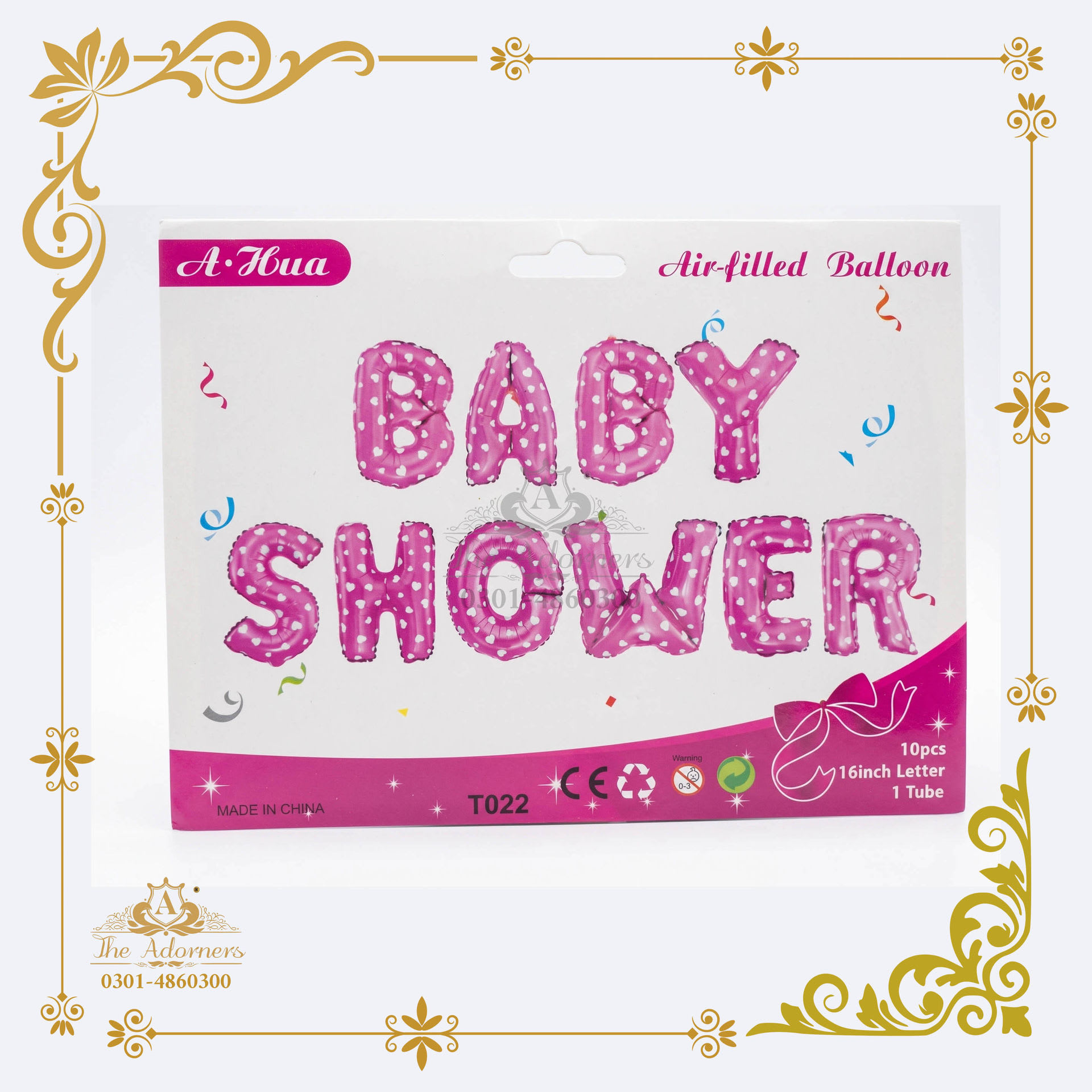 Baby Shower Letter Banner - Pink polka dot - 16 inch - 10 pcs + 1 tube