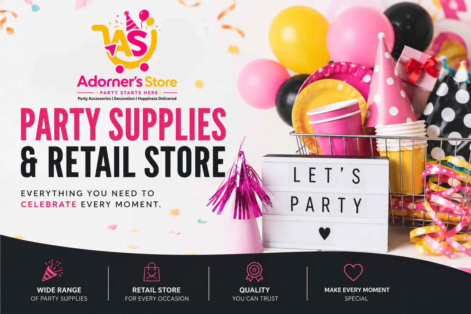 Party supplies and décor from The Adorners store