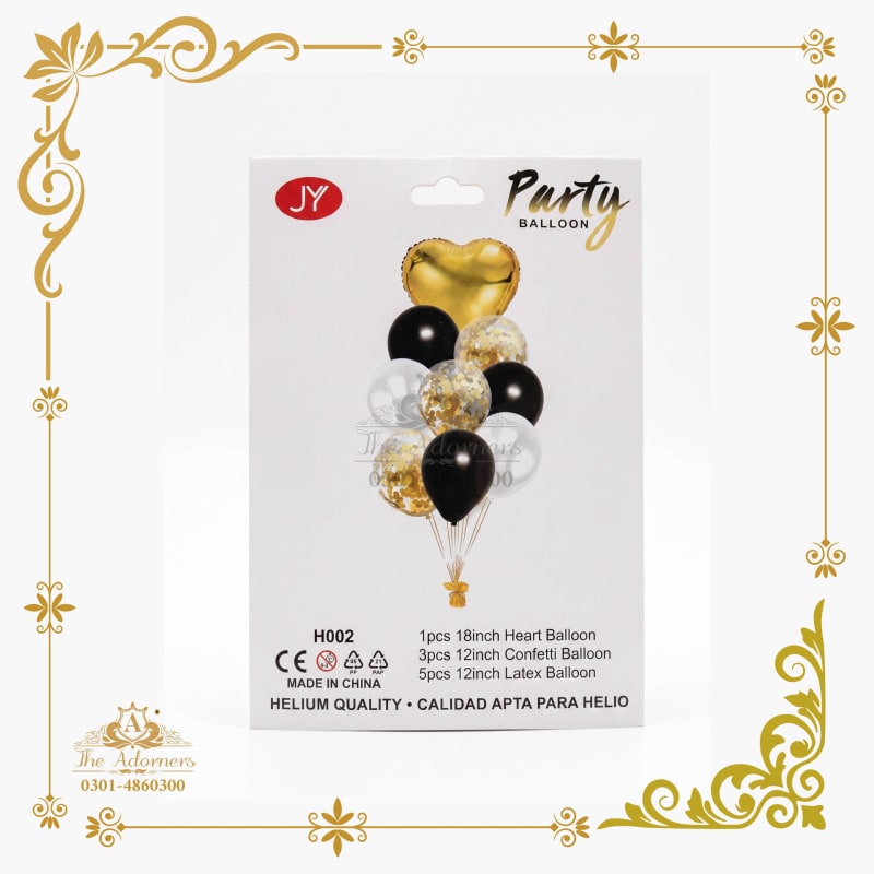 Heart + Confetti + Latex Bouquet black & gold - The Adorners, Lahore