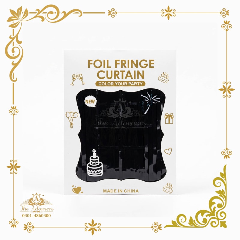 Foil Fringe Backdrop Curtain black - The Adorners, Lahore