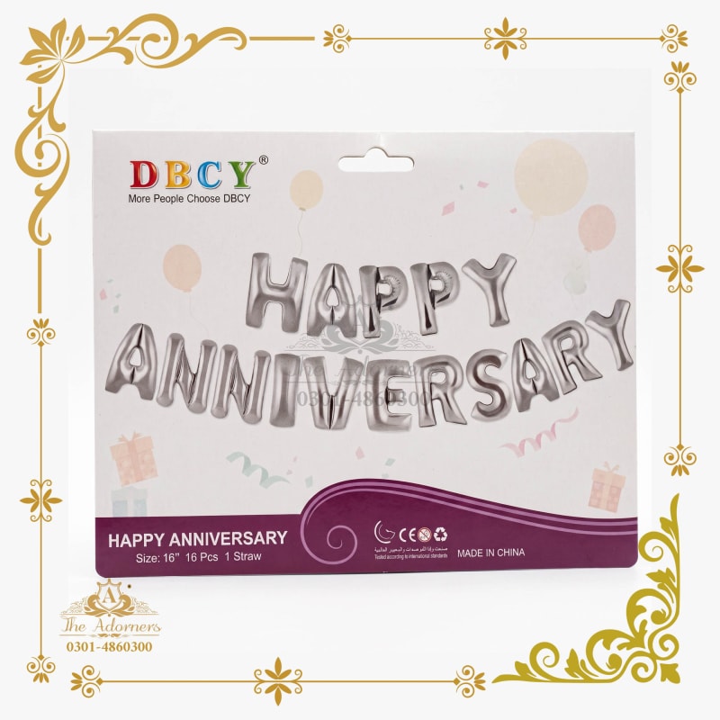 Happy Anniversary Letter Banner silver - The Adorners, Lahore