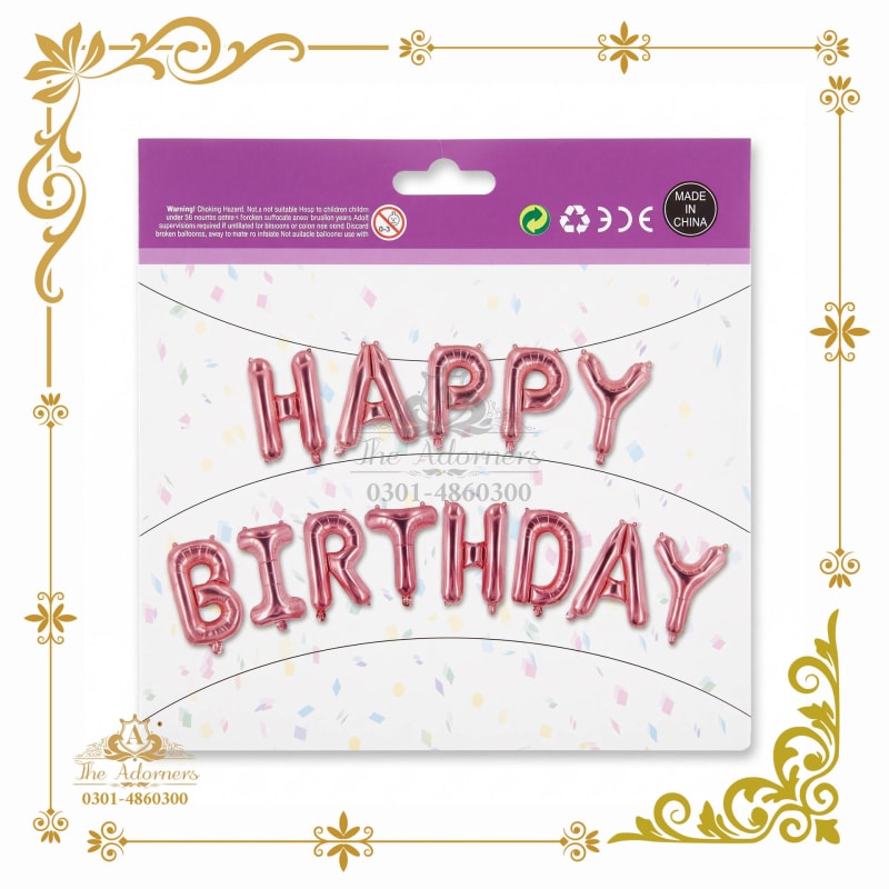 Happy Birthday Letter Banner rose gold - The Adorners, Lahore