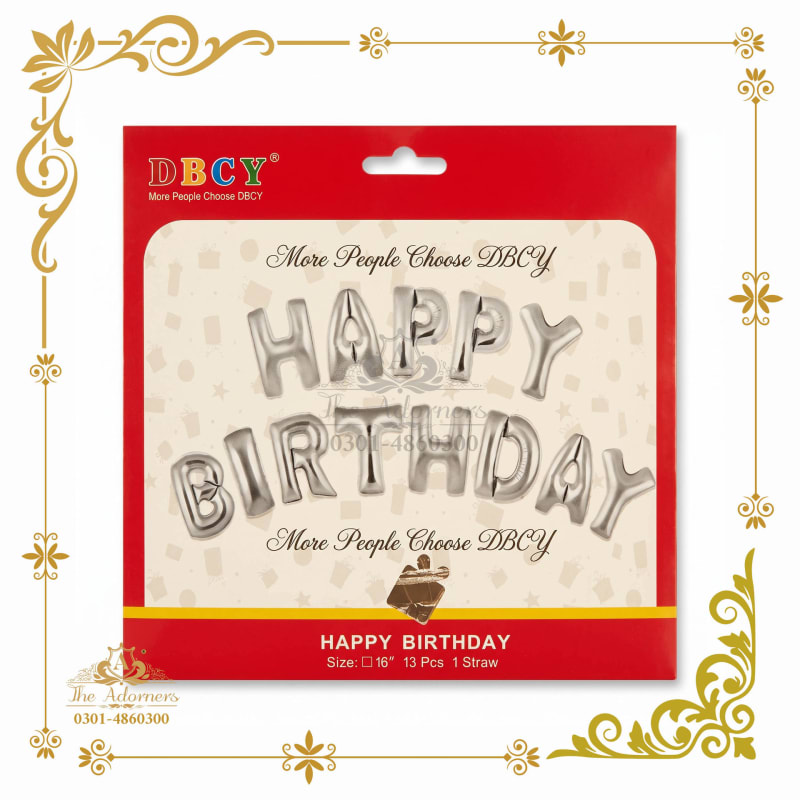Happy Birthday Letter Banner silver - The Adorners, Lahore
