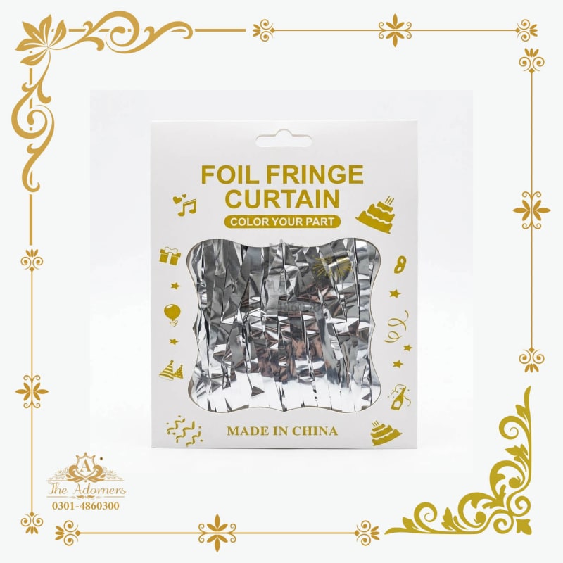Foil Fringe Backdrop Curtain silver - The Adorners, Lahore
