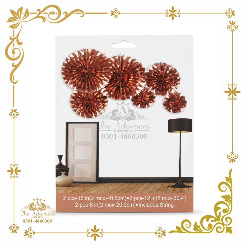 Hanging Paper Fan Set with String rose gold foil - The Adorners, Lahore