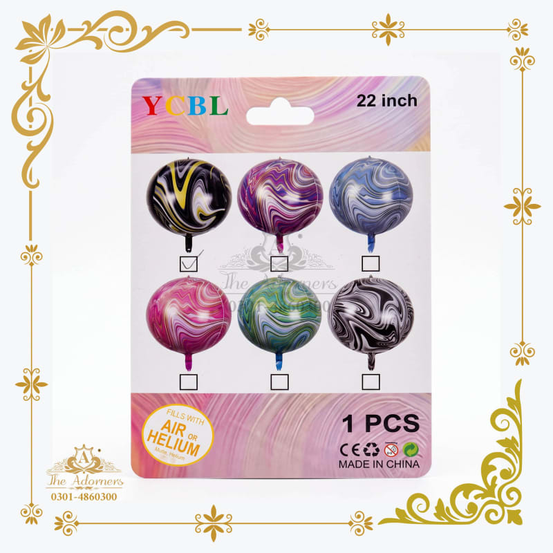 4D Orb Balloon, Marble / Agate Print assorted marble - The Adorners, Lahore