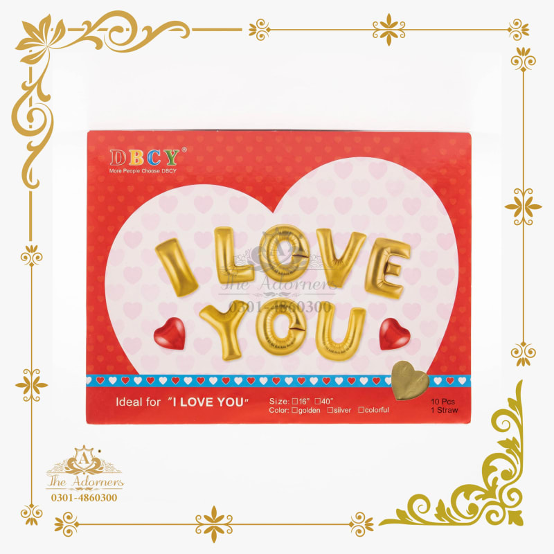 I Love You Letter Set with Hearts gold & red - The Adorners, Lahore