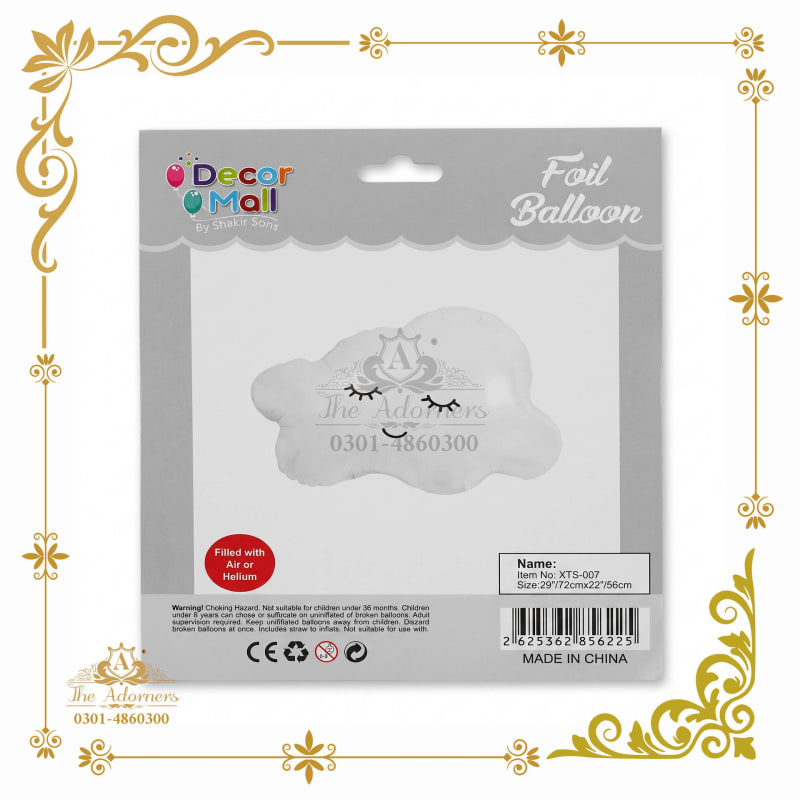 Cloud Shape Balloon, Sleepy Face white - The Adorners, Lahore