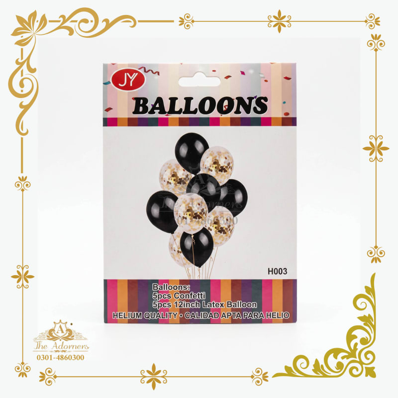 Confetti + Latex Balloon Pack black & gold - The Adorners, Lahore