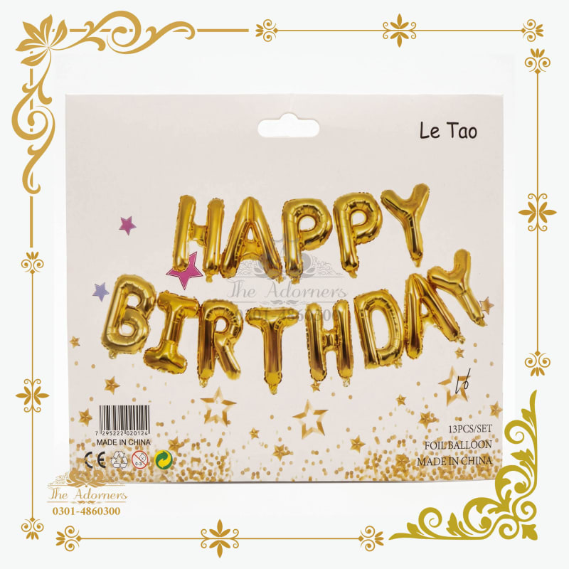 Happy Birthday Letter Banner gold - The Adorners, Lahore