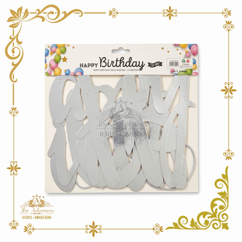 Happy Birthday Cursive Bunting silver - The Adorners, Lahore