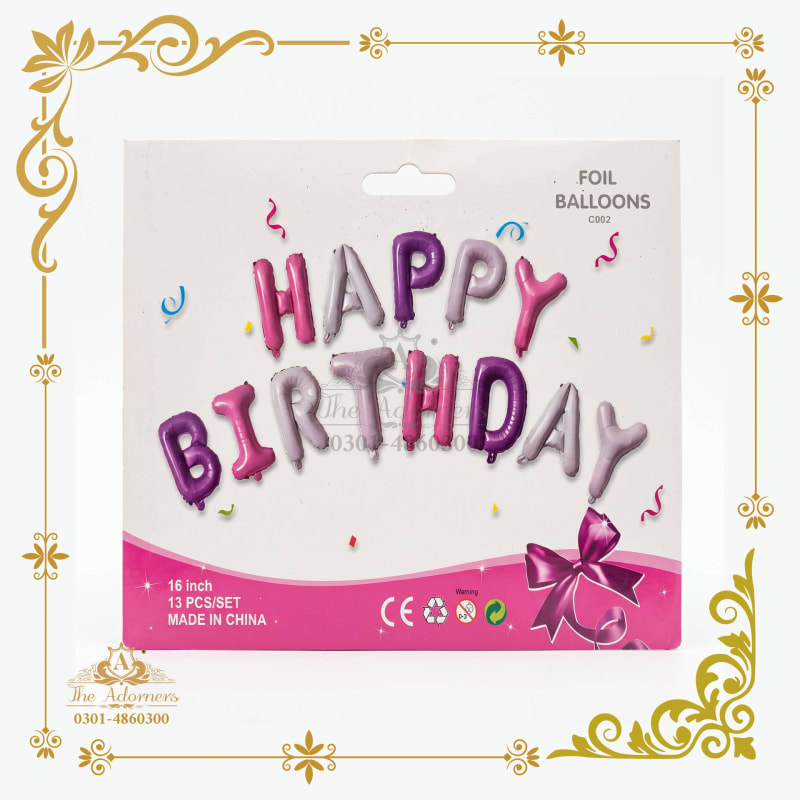 Happy Birthday Letter Banner pink & purple mix - The Adorners, Lahore