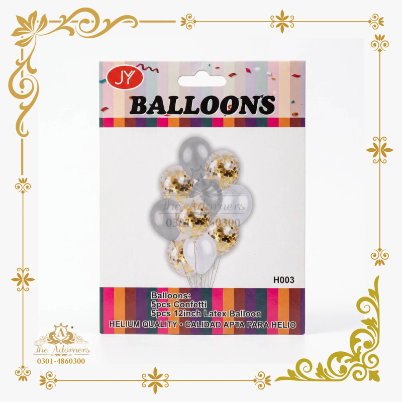 Confetti + Latex Balloon Pack gold & silver & white - The Adorners, Lahore