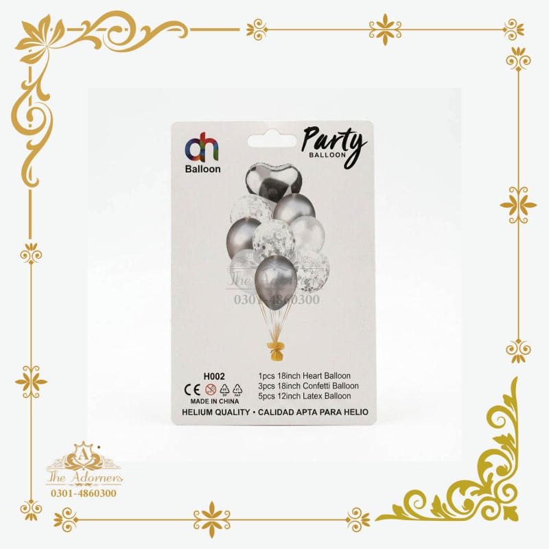 Heart + Confetti + Latex Bouquet silver chrome & white - The Adorners, Lahore