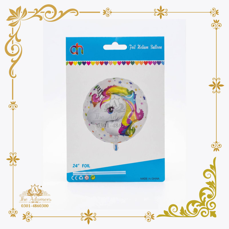 Unicorn Round Helium Balloon white & rainbow - The Adorners, Lahore