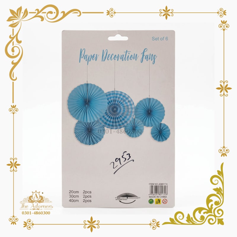 Hanging Paper Fan Set blue - The Adorners, Lahore