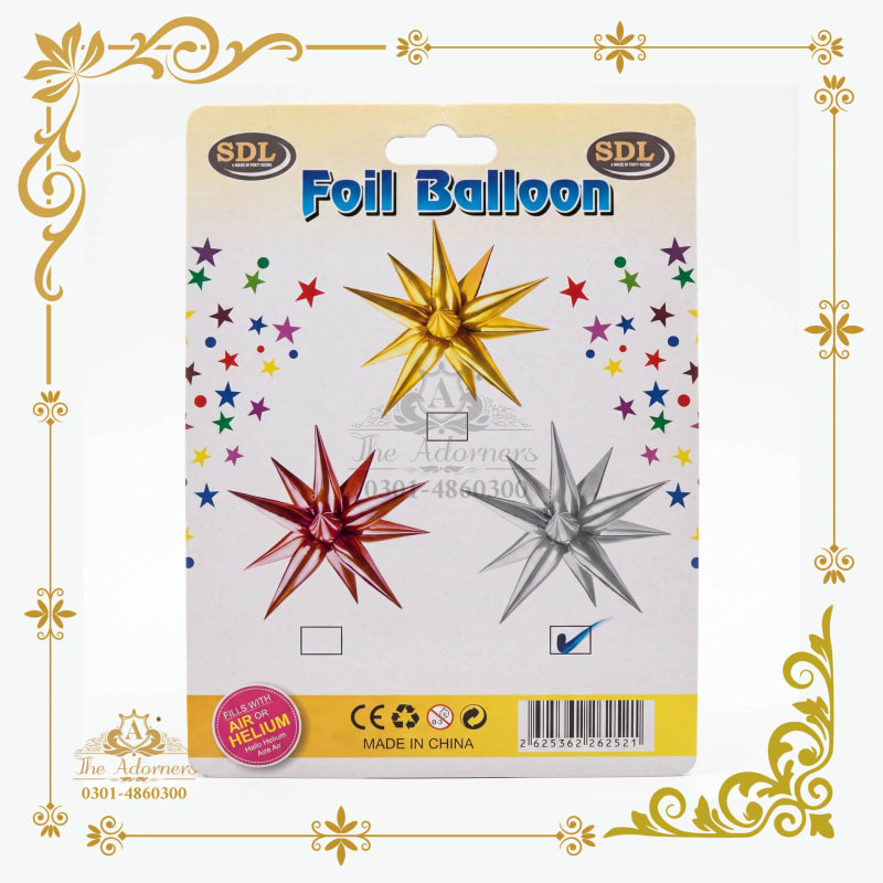 Starburst 12-point Star Balloon silver - The Adorners, Lahore