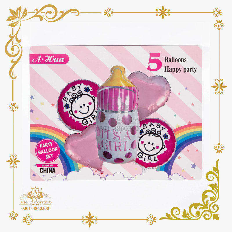 It's a Girl Baby Bottle Balloon Set pink - The Adorners, Lahore