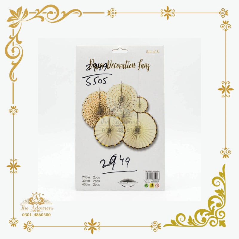 Hanging Paper Fan Set ivory & gold dot - The Adorners, Lahore