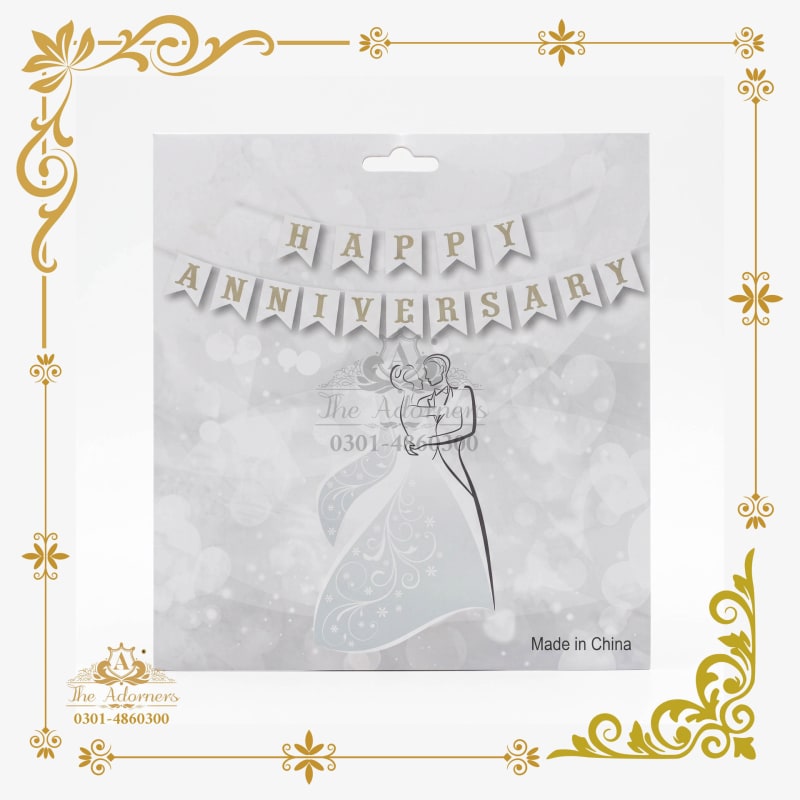 Happy Anniversary Flag Bunting white & gold - The Adorners, Lahore