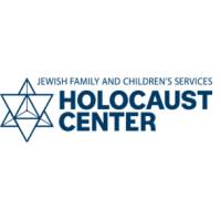 "Jewish Family and Children's Services Holocaust Center" in blue text with a blue Star of David on the right side