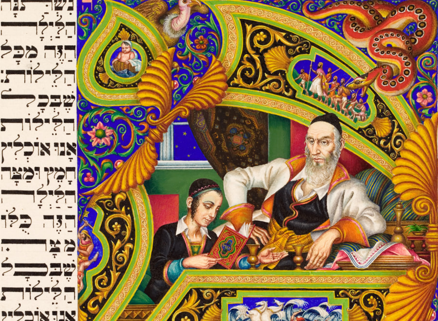 Arthur Szyk, "The Four Questions" (detail), 1935. Watercolor and gouache on paper, 7 ½ x 5 ½ in. Courtesy of The Robbins Family Collection. Copyright © The Arthur Szyk Society, Burlingame, CA.