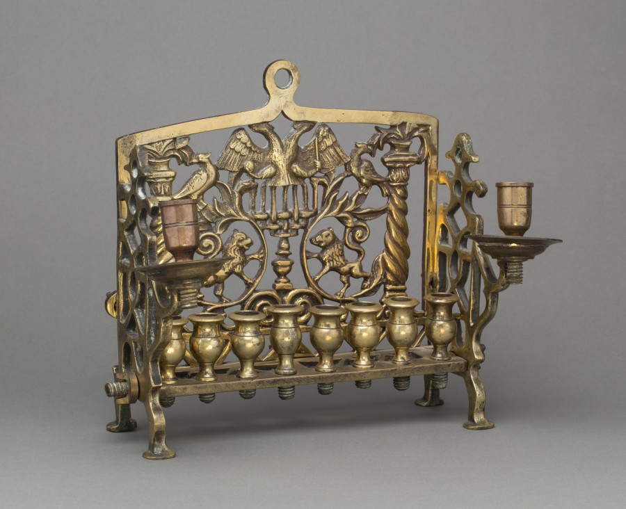 A golden Hanukkah and Sabbath lamp 