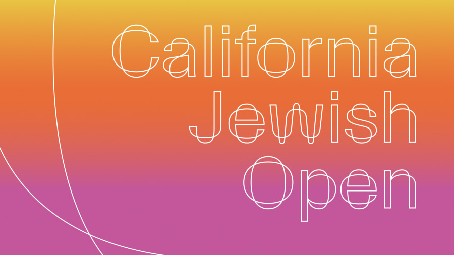 A colorful graphic with white font reading "California Jewish Open"