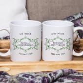 Pair of Personalised Emerald Anniversary Mugs